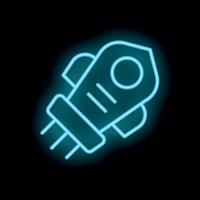 Neon rocket ship flying through space icon vector