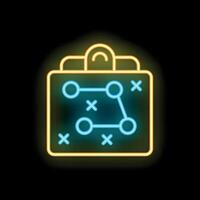 Neon strategy on clipboard representing business plan and tactics vector