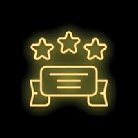 Neon sign representing five stars feedback with banner on black background vector