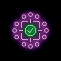 Neon style icon representing decentralized blockchain network validating transaction vector