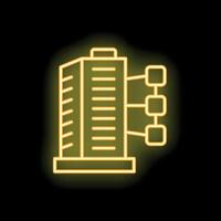Neon yellow building connecting to network servers icon vector