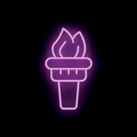 Neon torch burning with purple flame on black background vector