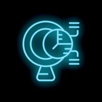 Neon icon of time management with clock and pie chart representing deadline and productivity vector