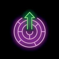 Neon green arrow pointing up from center of round maze vector