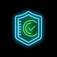 Neon shield showing valid document for verification vector