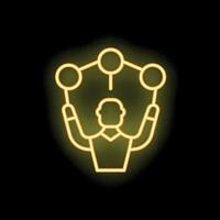 Businessman juggling tasks multitasking neon sign concept icon vector