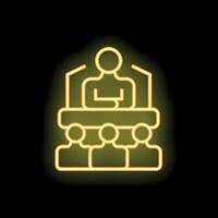 Neon icon of politician speaking from tribune to public during meeting vector