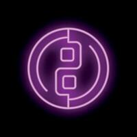 Purple neon sign showing yin yang symbol of balance on black background vector