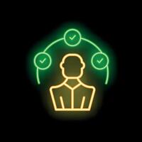Neon icon of businessman completing multiple tasks with check marks vector