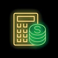 Neon icon of calculator calculating money stack vector