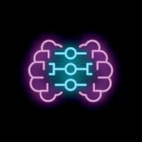 Neon brain showing artificial intelligence algorithm on black background vector