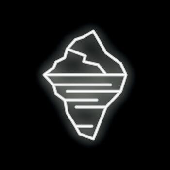 White neon sign showing tip of iceberg floating on water on black background vector