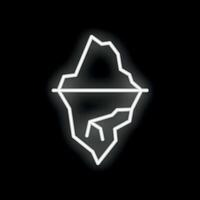 White neon sign of iceberg floating on black background vector
