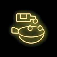 Neon icon of seasoning fish with oil from bottle vector