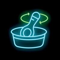 Neon icon of mixing bowl and whisk rotating, representing baking process vector