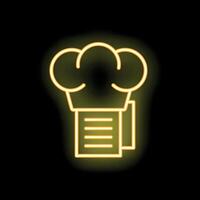 Neon chef hat icon representing restaurant menu and culinary expertise vector