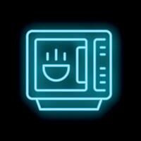 Neon microwave oven icon glowing on dark background vector