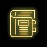 Neon yellow notebook glowing on black background vector