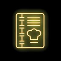 Neon cookbook icon glowing yellow on black background vector