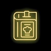 Neon cookbook icon glowing on dark background vector
