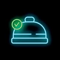 Neon icon of reception bell showing check mark symbol vector