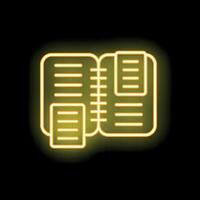Neon notebook with bookmarks on dark background glowing icon vector