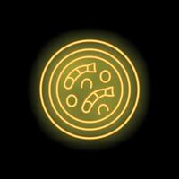 Round neon sign showing shrimps on a plate is glowing in the dark vector