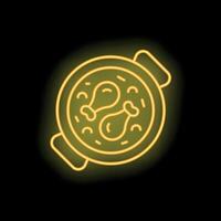 Neon sign of chicken drumsticks in a frying pan vector