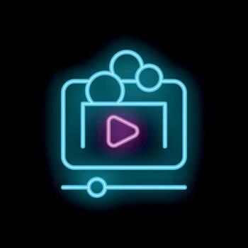 Neon sign depicting player streaming with floating bubbles vector