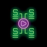 Neon surround sound system playing audio content icon vector