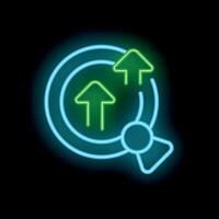 Neon icon of satellite dish receiving signals from space vector