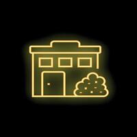 Neon sign depicting an office building with a bush in front vector