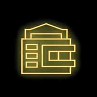 Neon sign showing building with glowing windows at night vector