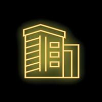 Glowing neon icon of a modern office building on a black background vector