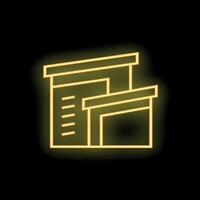 Neon icon of modern house with garage glowing yellow on black background vector