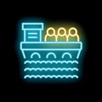 Neon icon of a ferry carrying passengers across water at night vector