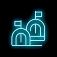 Neon icon of two igloos with flags on top representing arctic exploration vector