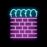 Neon sign representing barbed wire on top of a brick wall vector