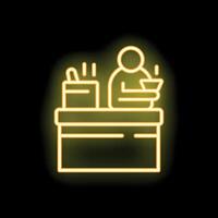 Bartender preparing cocktail using shaker and jigger behind bar counter neon sign vector
