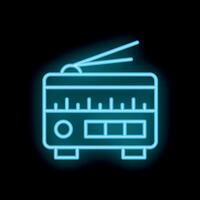 Neon icon of retro style radio receiver broadcasting on airwaves vector