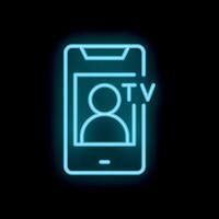 Neon icon of smartphone showing tv streaming app with man on screen vector