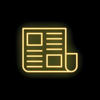 Neon yellow newspaper icon glowing on dark background vector