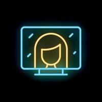 Neon sign representing call with woman on computer screen vector