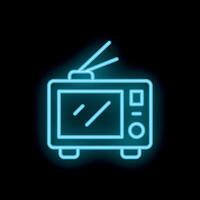 Neon icon of retro tv set glowing on black background vector