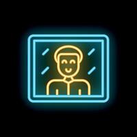 Man looking at reflection in mirror neon signboard icon vector