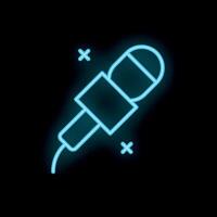 Blue neon microphone icon glowing on dark background vector