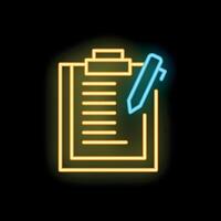 Neon sign representing taking notes on clipboard with pen vector