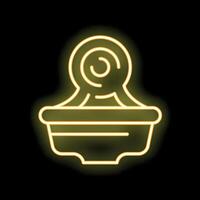 Neon yellow bonsai tree growing in a pot icon on a black background vector
