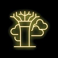 Neon baobab tree with clouds shining brightly on black background vector