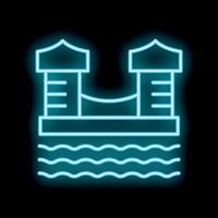 Neon bouncing bridge over water icon glowing on black background vector